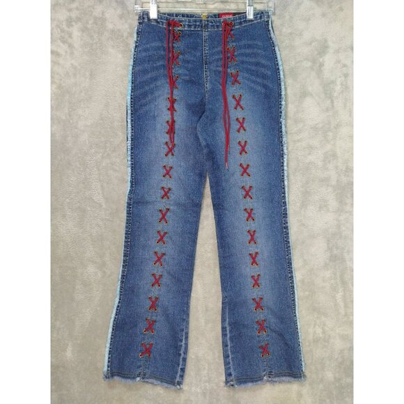 Younique Denim - Younique Jeans Womens 12 Blue Denim Lace Up Straight Leg Mid Rise Y2K Vintage